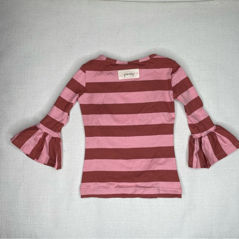 Persnickety Autumn Splendor Ruffle Sleeve Tee Brown Pink Stripe Applique… - Picture 4 of 11